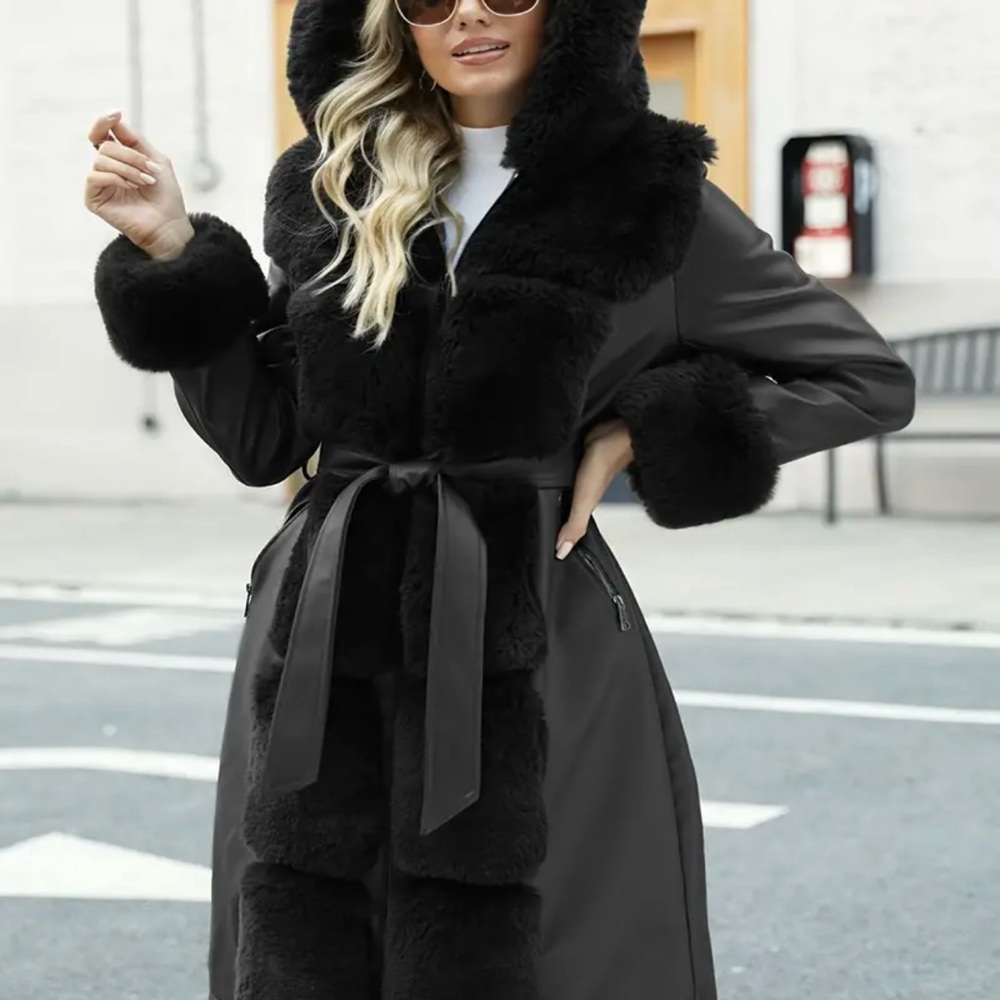 Stylish Black Faux Fur Trimmed Coat
